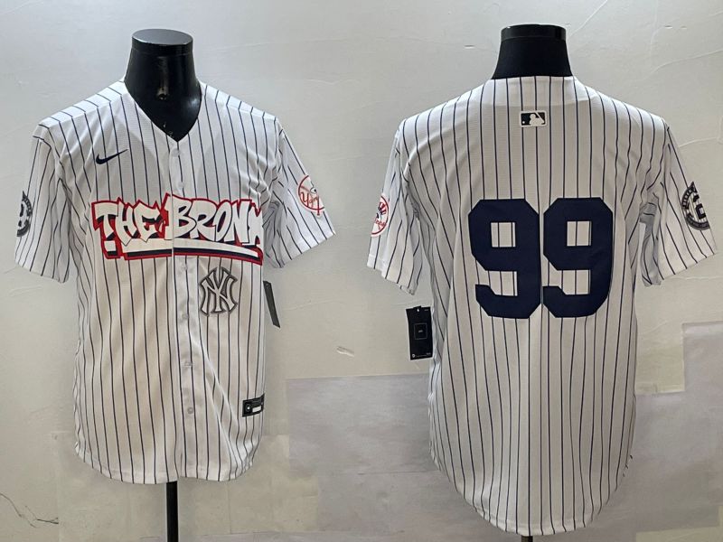 Men New York Yankees #99 Judge White Stripe four generations Joint Name 2025 Nike MLB Jersey style 7->new york yankees->MLB Jersey